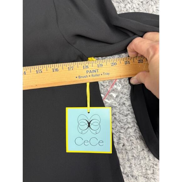 Cece Long Sleeve Button Down Shirt Sheer Black and White Pearl Accents Sz Small - Picture 8 of 11